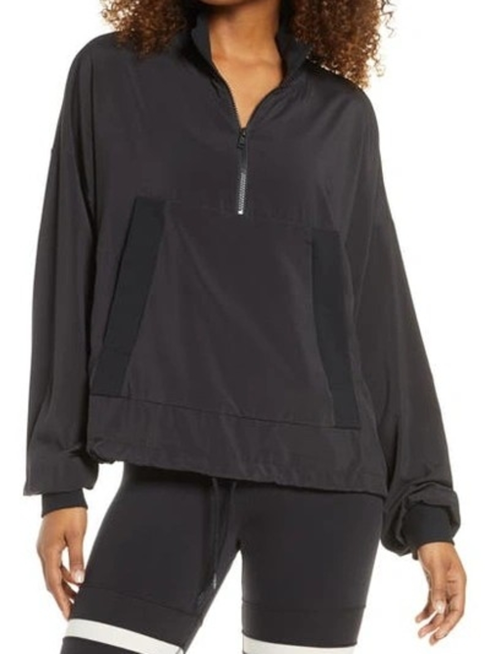 alo yoga Black Windbreaker Wide Relaxed Bomber Track Jacket S.
